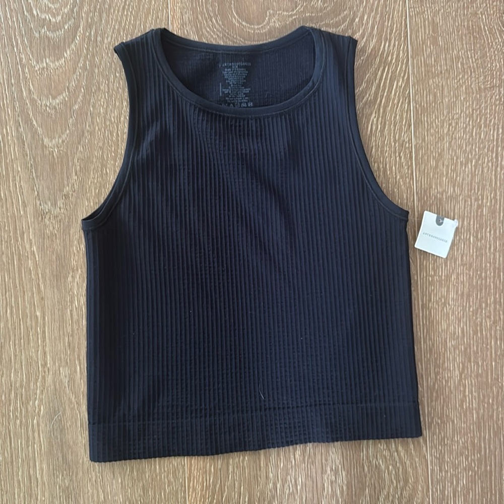 Anthropologie Ribbed Crop Tank Top in Black